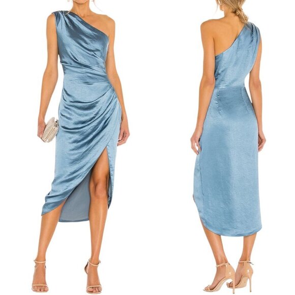 Elliatt Dresses & Skirts - Elliatt x Revolve, Women’s ‘Cassini’ One-Shoulder Midi Satin Dress - Blue, Large